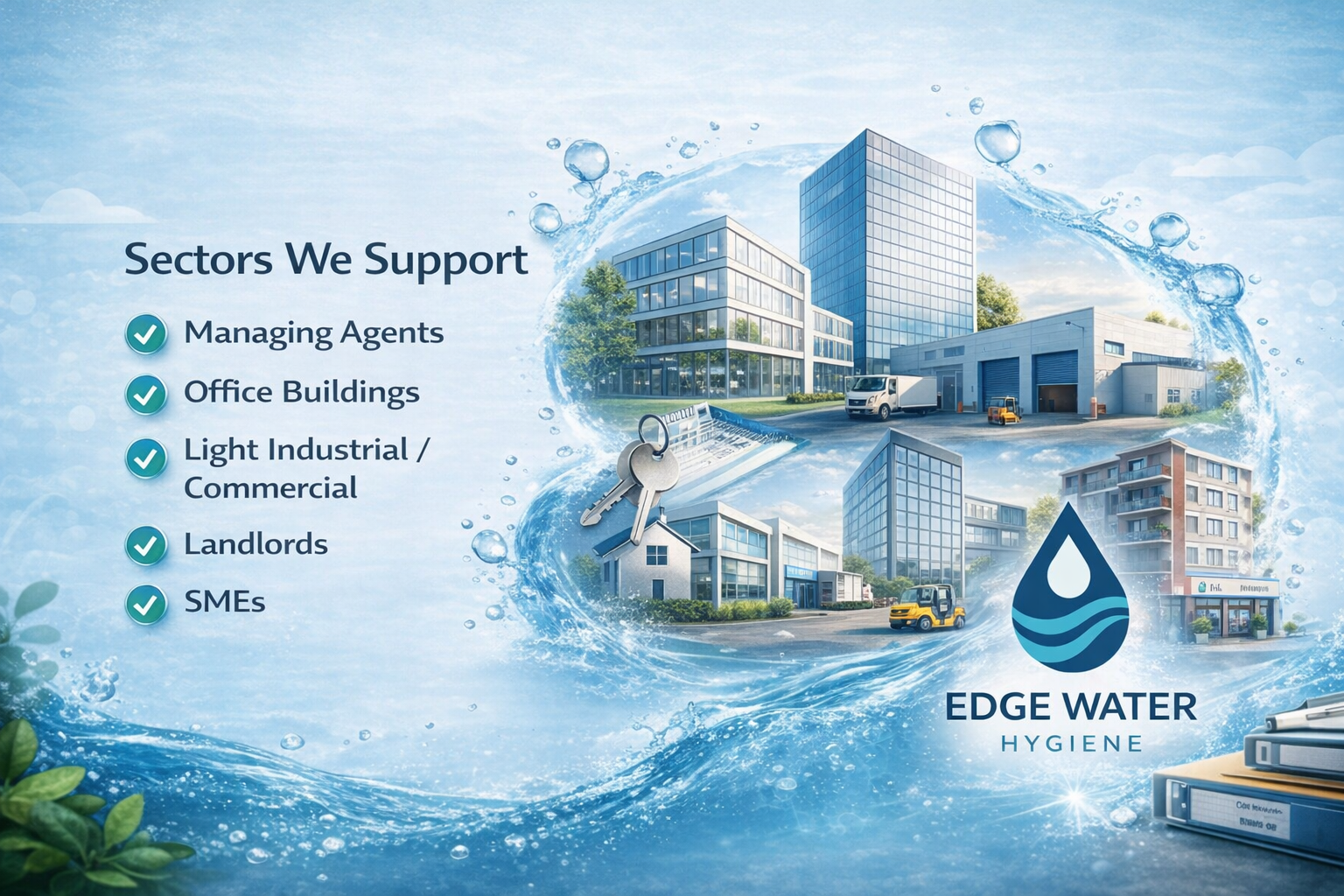 Legionella compliance services for managing agents, office buildings, light industrial and commercial properties, landlords and SMEs by Edge Water Hygiene.