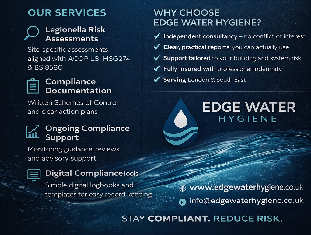 Legionella risk assessment and water hygiene consultancy services by Edge Water Hygiene